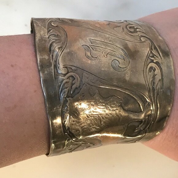 Sterling Spoon Ring Cuff Bracelet 925 Silver Lion Baroque Rococo Medieval Armor - Picture 11 of 11